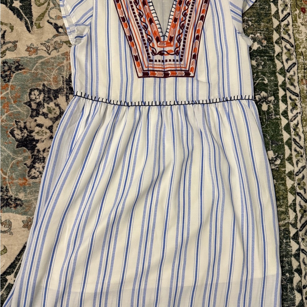 Striped Dress with Embroidered Neckline